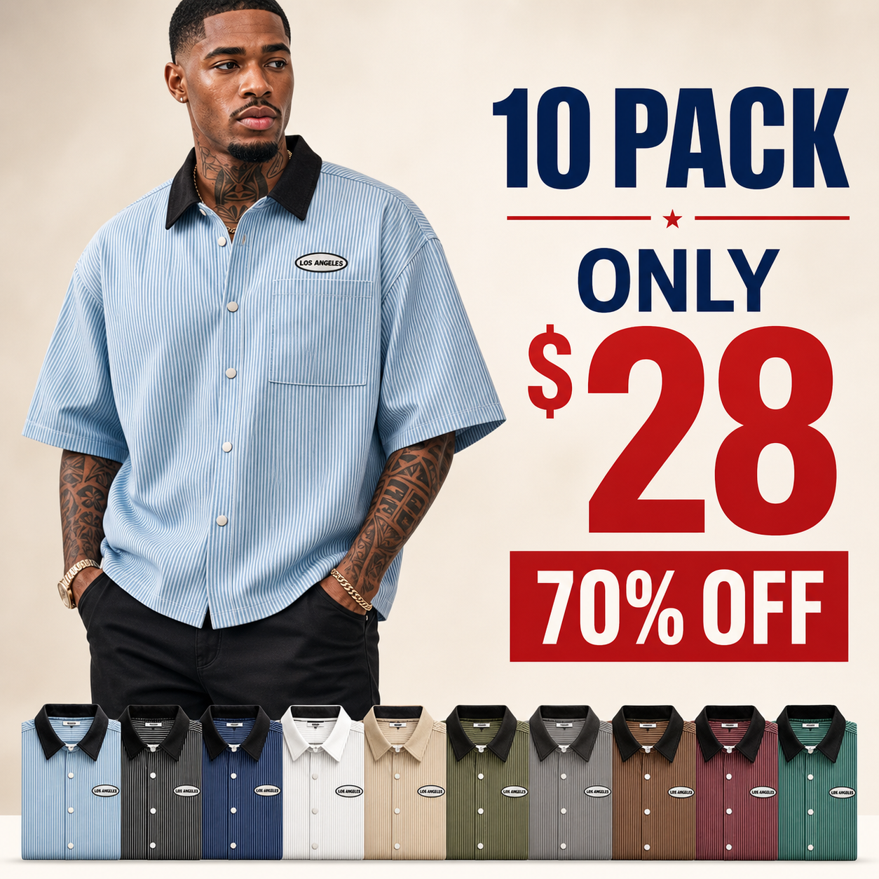 10 pack only 28 dollars men's striped button shirt