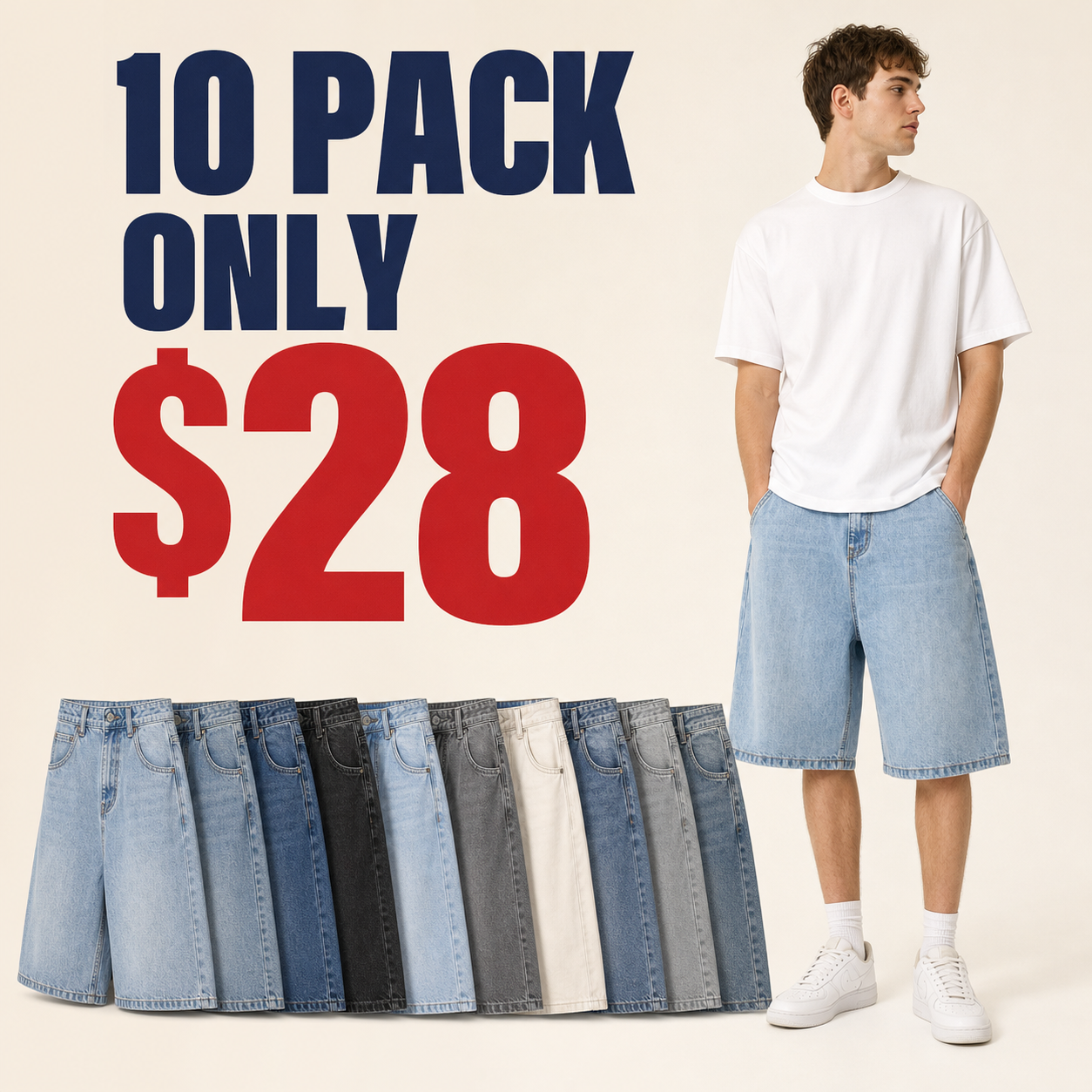 10 pack only 28 dollars men's baggy denim shorts