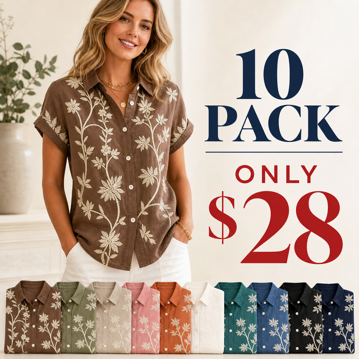 10 pack only 28 dollars women's embroidered floral button shirt