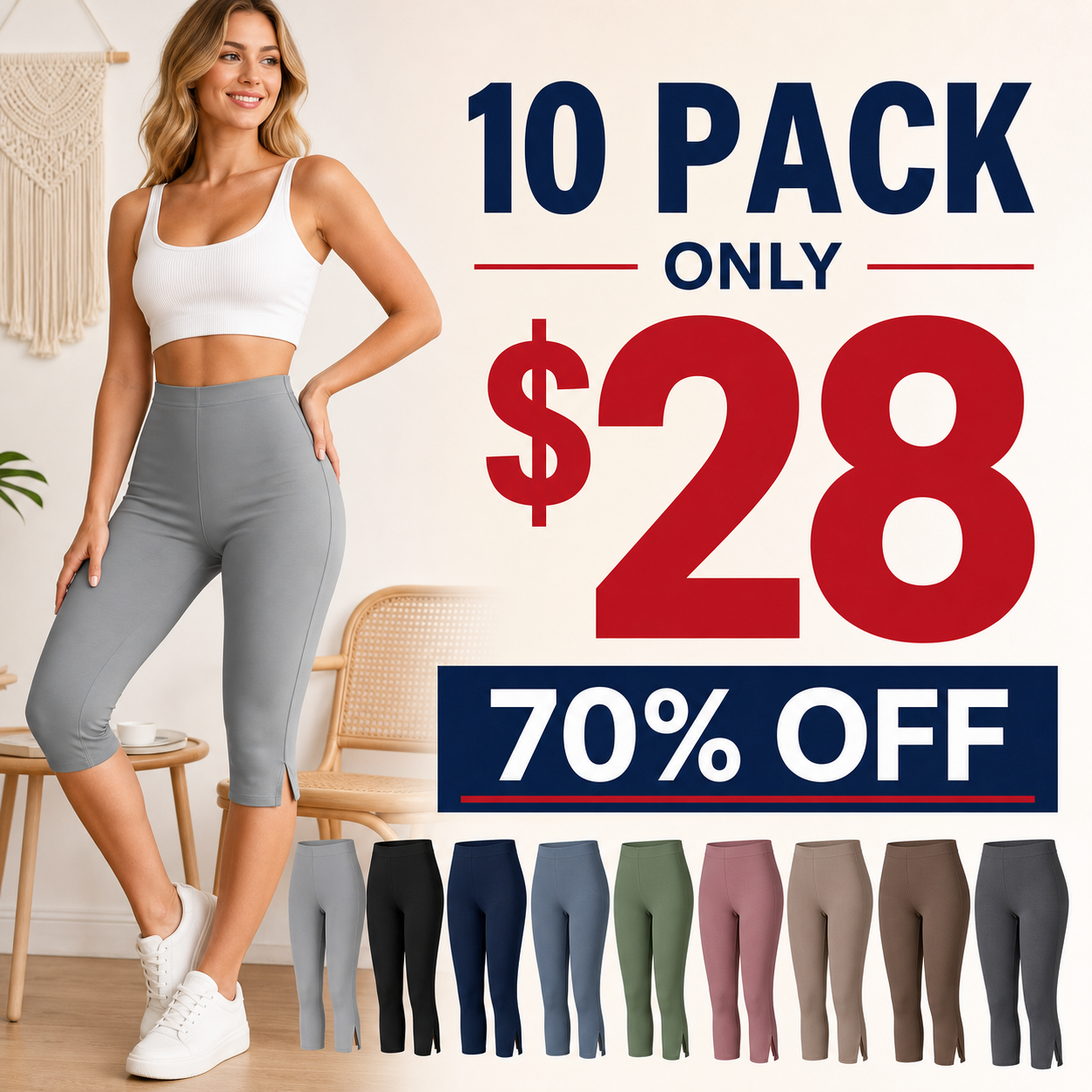 10 pack only 28 dollars women's high waist side slit capri leggings