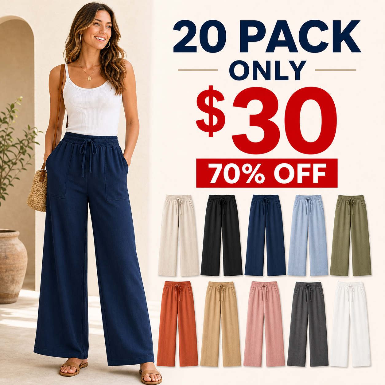 20 pack only 30 dollars women's drawstring wide-leg lounge pants