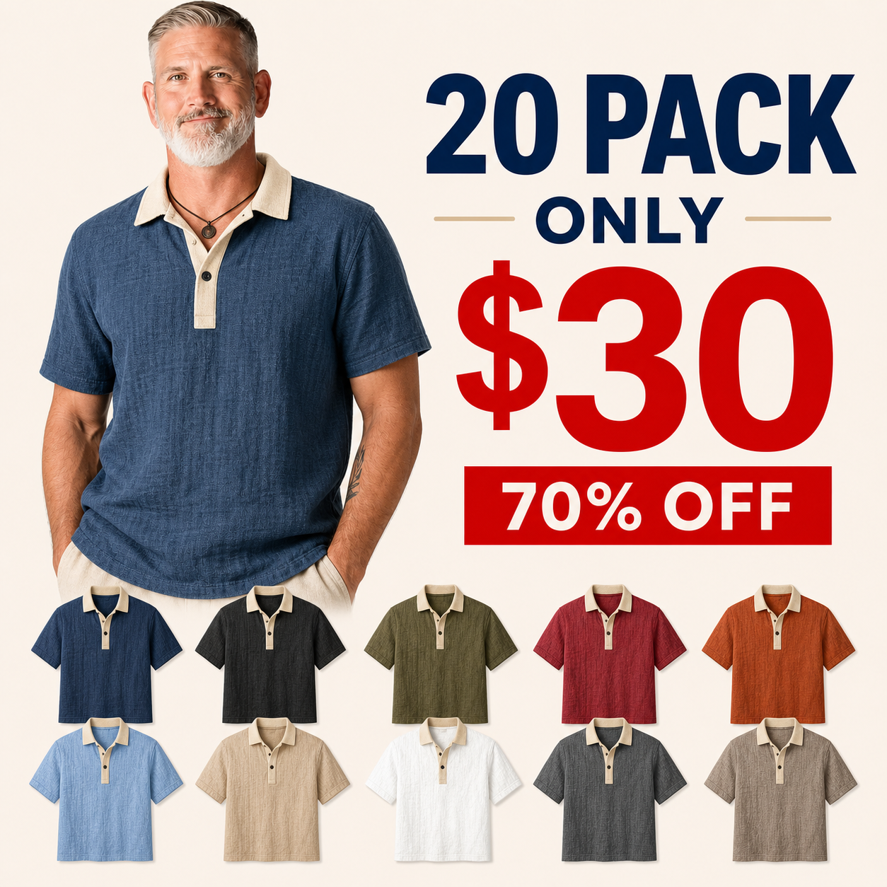 20 pack only 30 dollars men's contrast collar polo