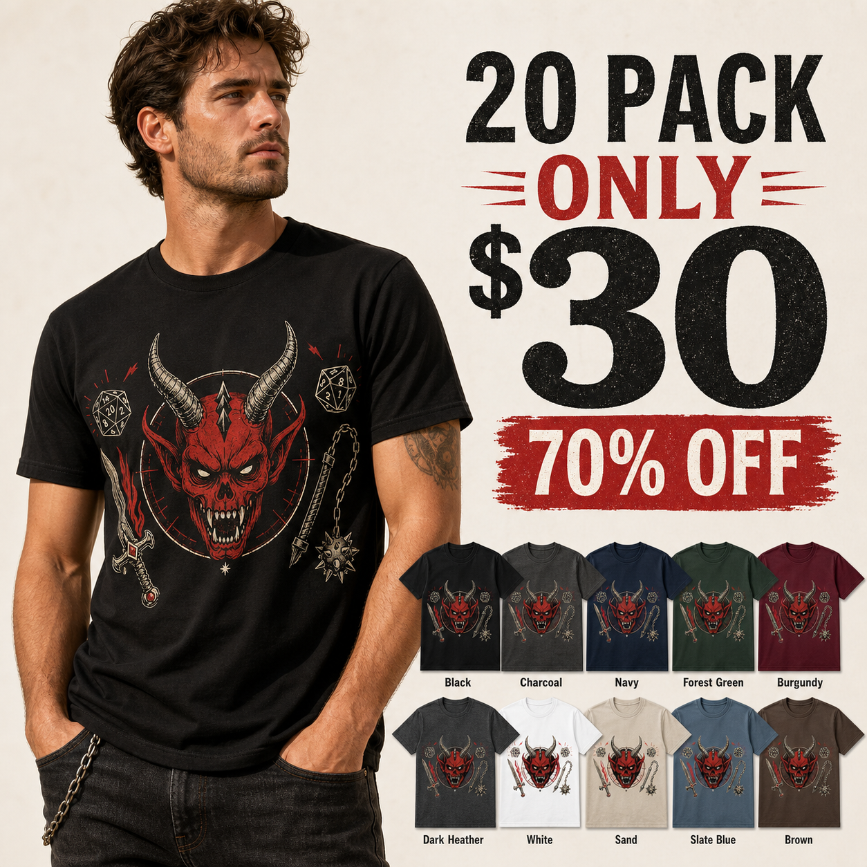 20 pack only 30 dollars men's dungeon quest graphic tee