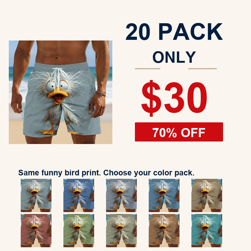 20 pack only 30 dollars men's novelty bird print beach shorts