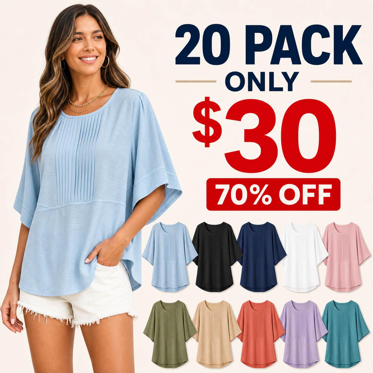 ⏰Store Closing Clearance⚡10 Pack for $23.99⚡Women's Pleated Bell Sleeve Beach Top