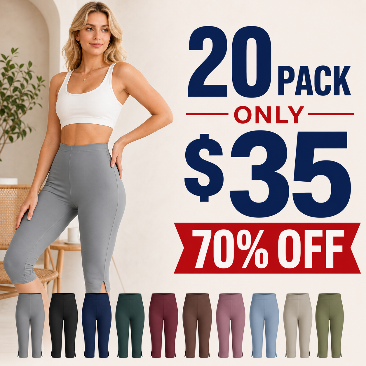 20 pack only 35 dollars women's high waist side slit capri leggings