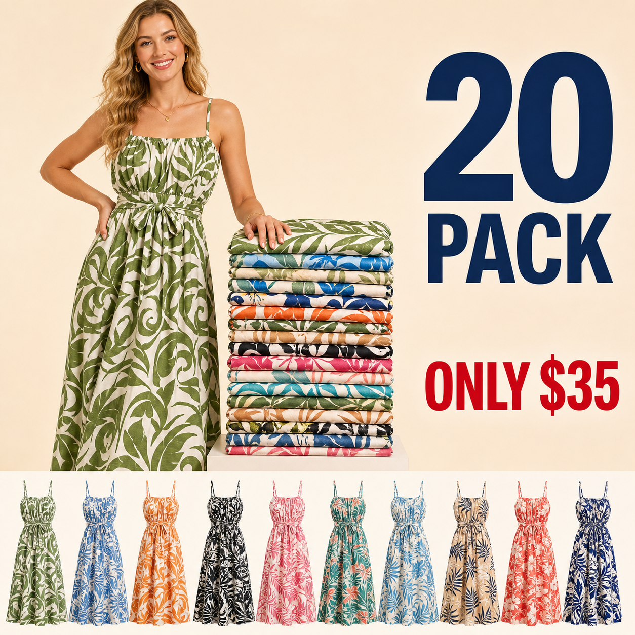 20 pack only 35 dollars women's tropical print cami maxi dress