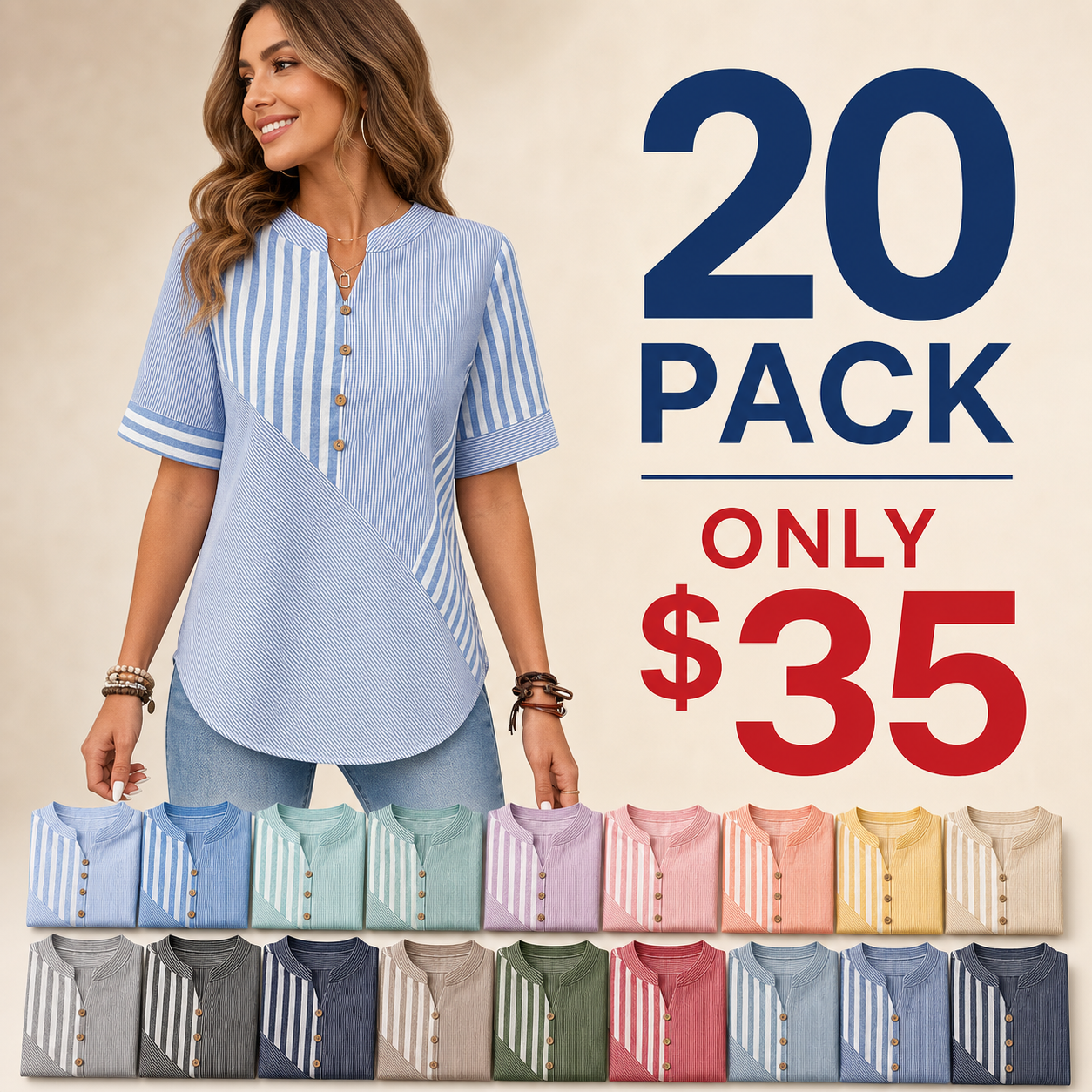 20 pack only 35 dollars women's striped patchwork button blouse