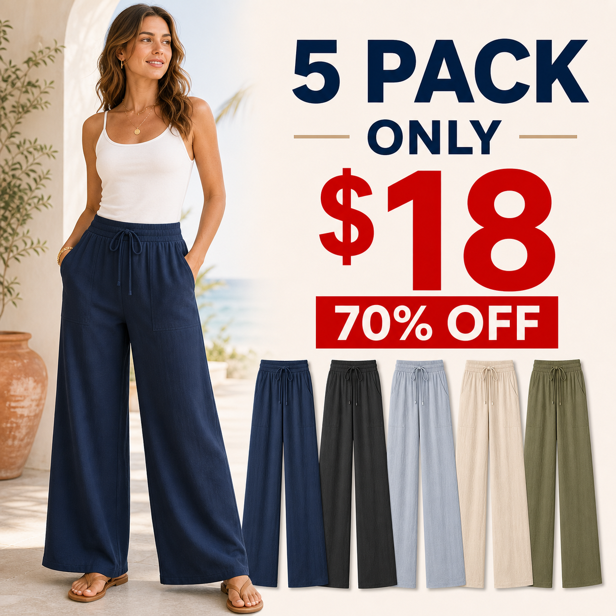 5 pack only 18 dollars women's drawstring wide-leg lounge pants