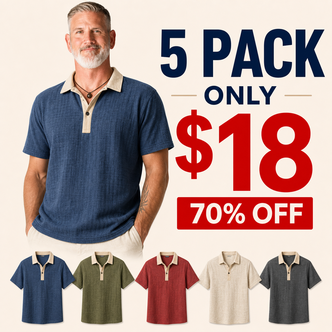 5 pack only 18 dollars men's contrast collar polo