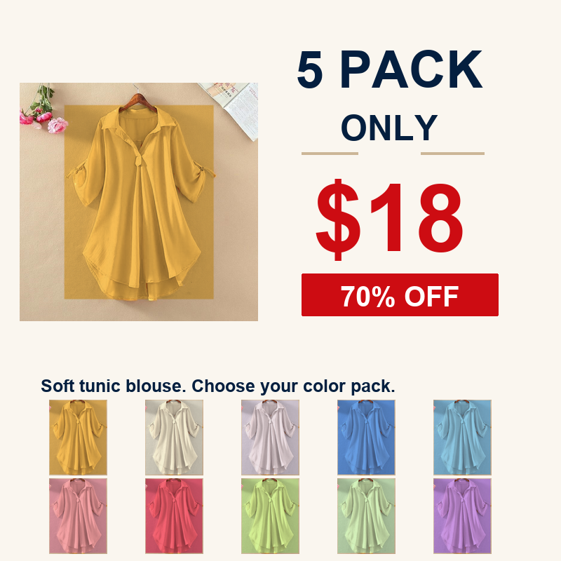 5 pack only 18 dollars women's roll tab tunic blouse