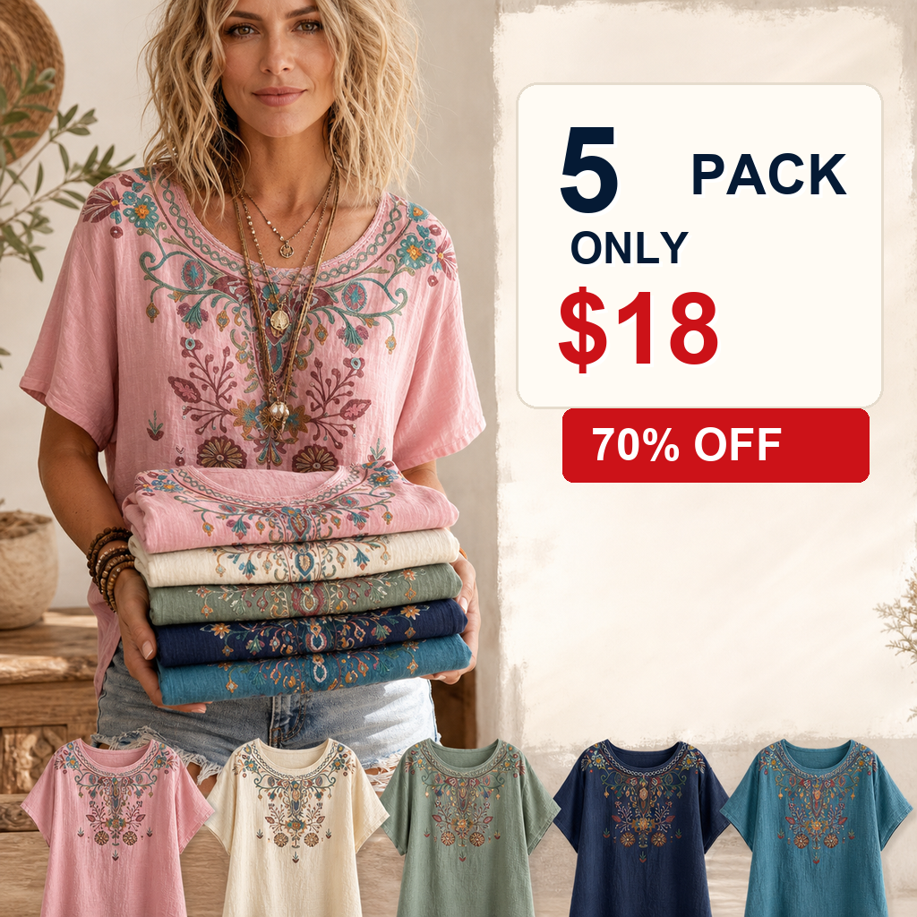 5 pack only 18 dollars women's boho embroidered blouse