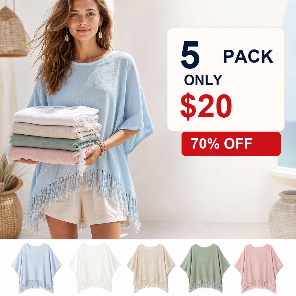 5 pack only 20 dollars women's fringed beach poncho blouse