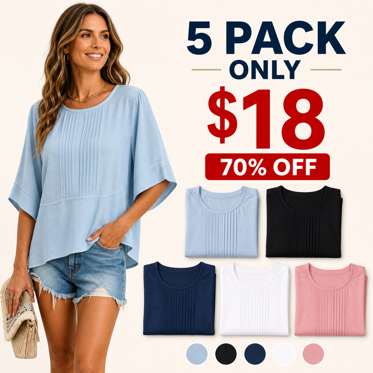 ⏰Store Closing Clearance⚡10 Pack for $23.99⚡Women's Pleated Bell Sleeve Beach Top