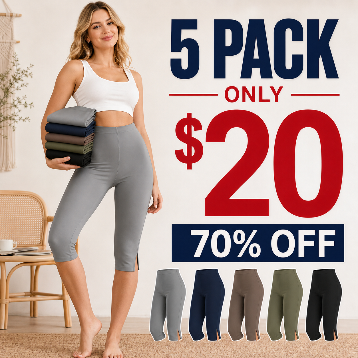 5 pack only 20 dollars women's high waist side slit capri leggings