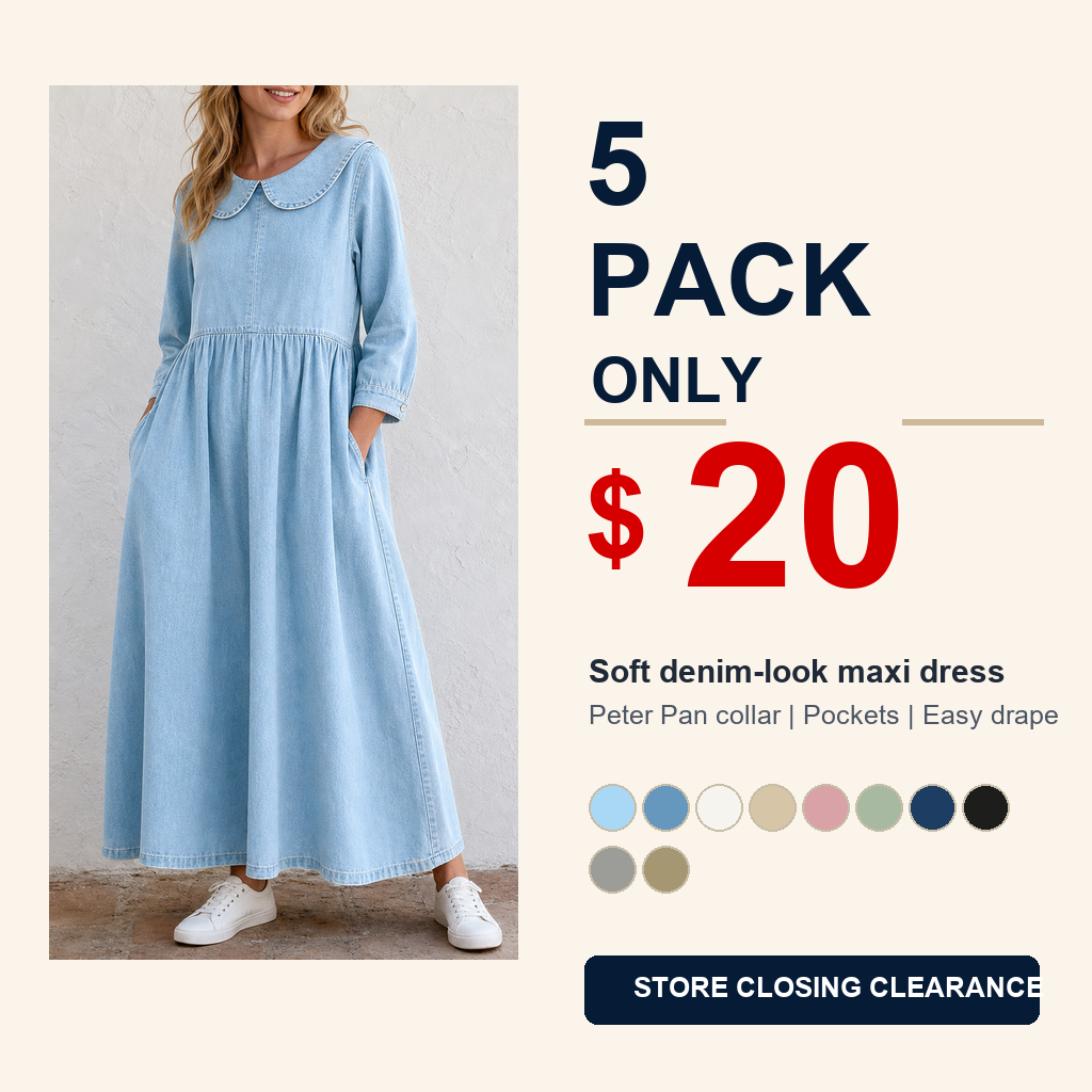 5 pack only 20 dollars women's Peter Pan collar denim maxi dress
