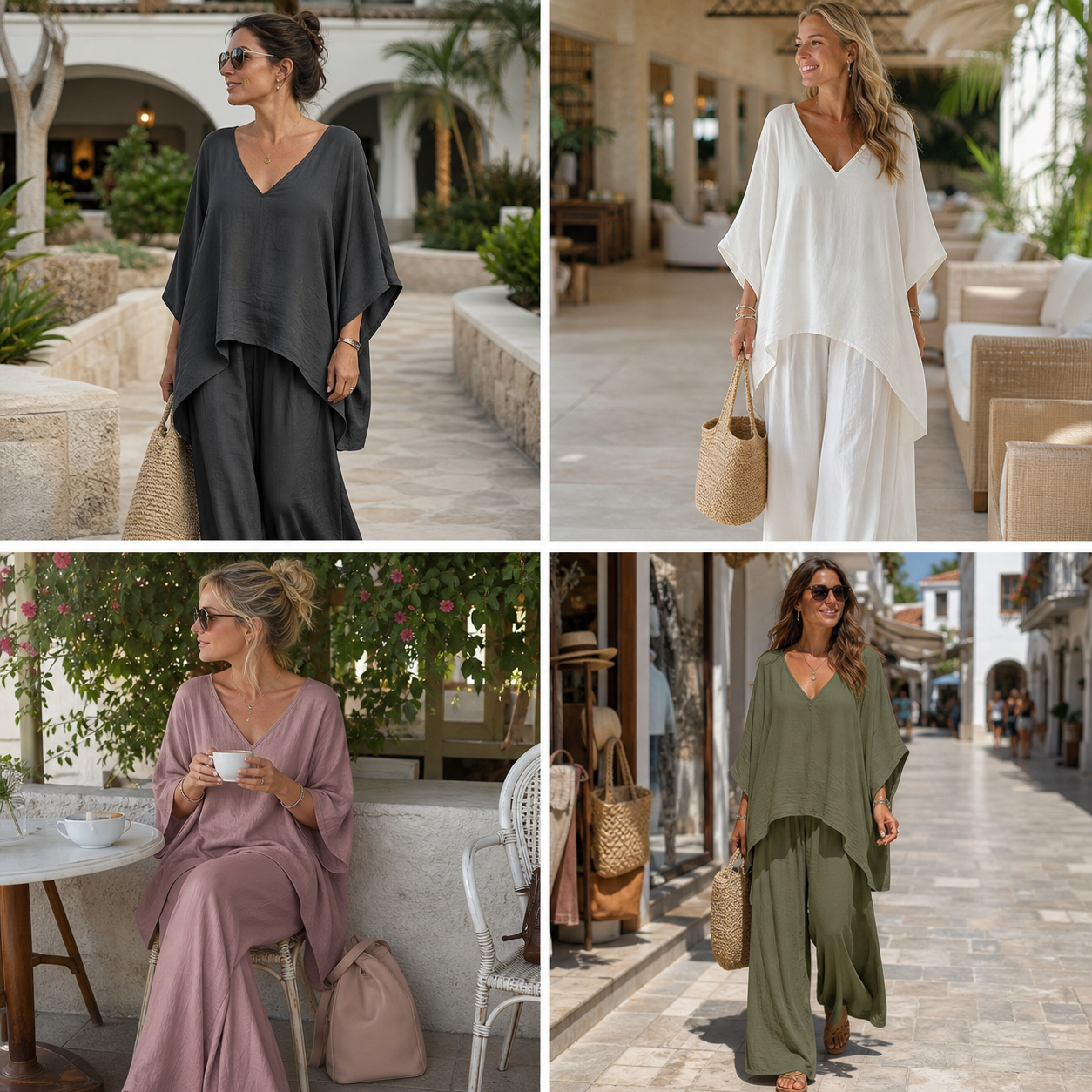 Customer review waterfall women's loose V-neck two piece set