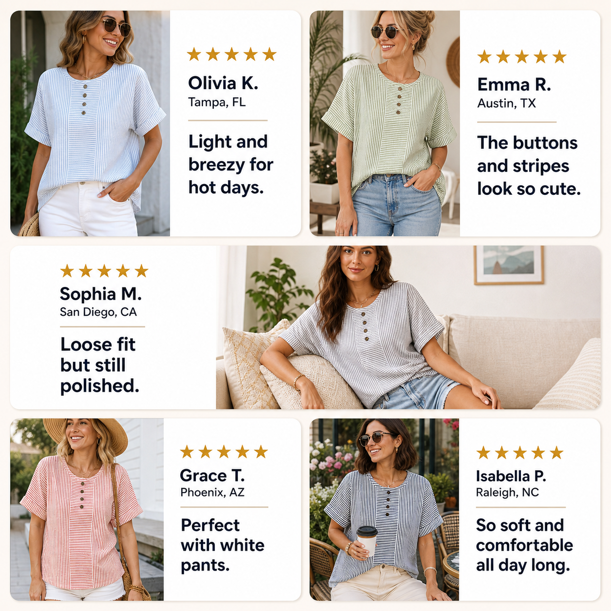 Customer review waterfall women's striped button henley top