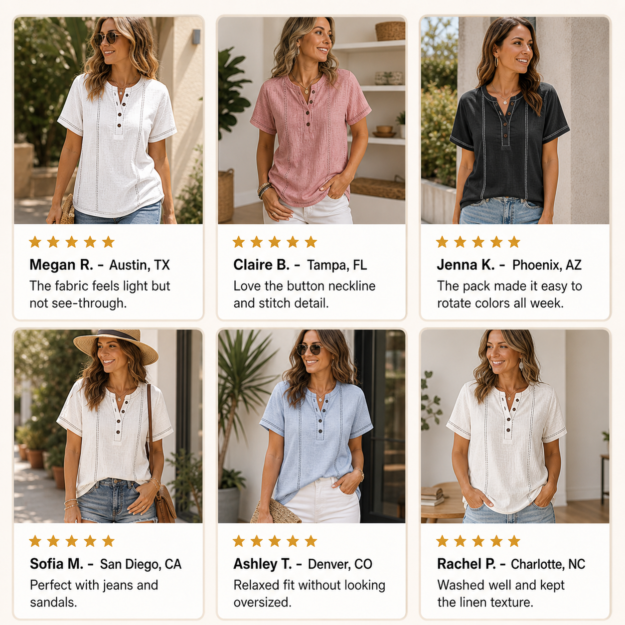 Customer review waterfall women's contrast stitch Henley top