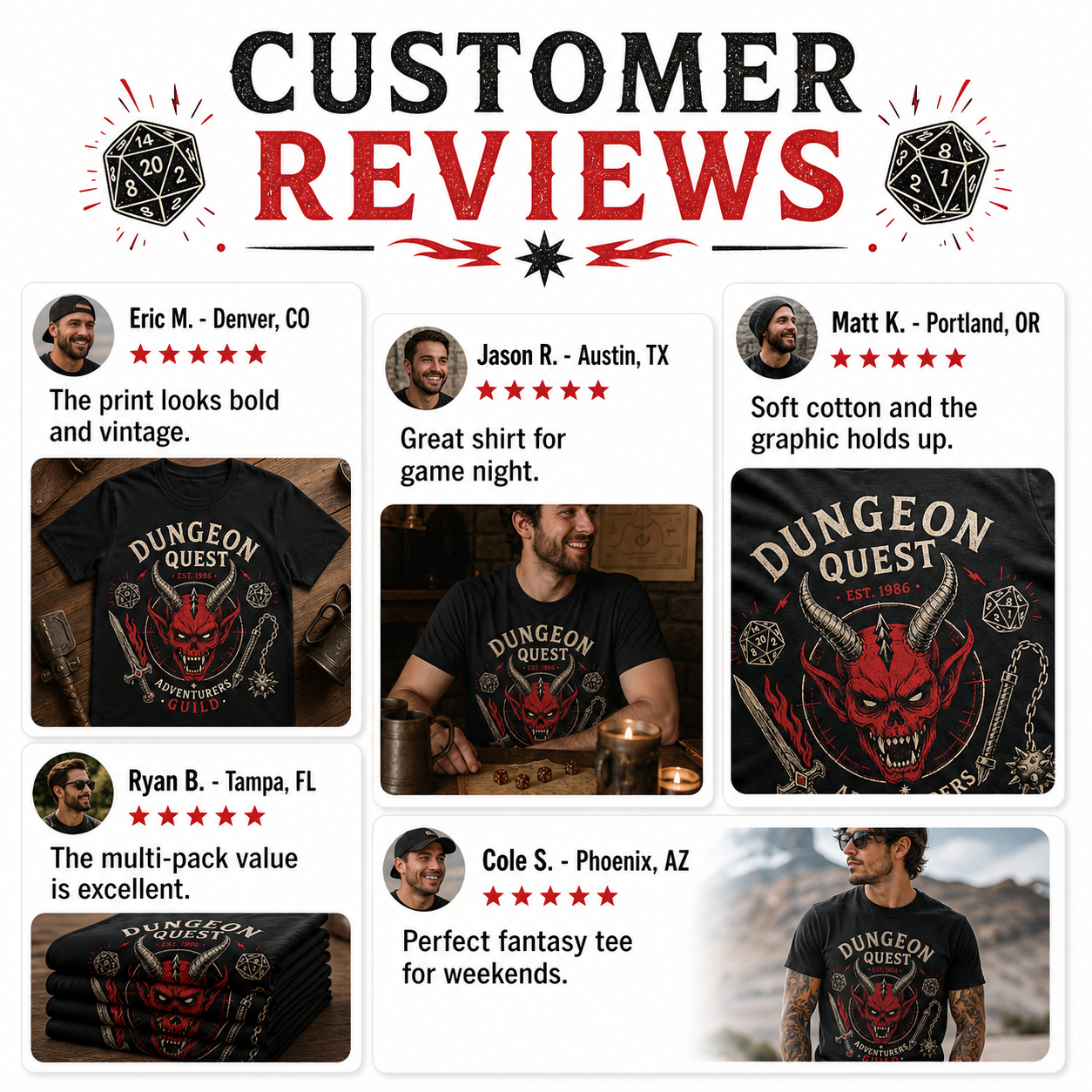 Customer review waterfall men's dungeon quest graphic tee