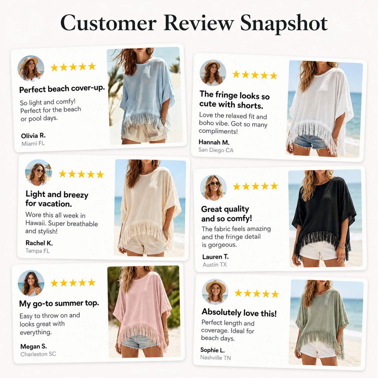 Customer review snapshot women's fringed beach poncho blouse