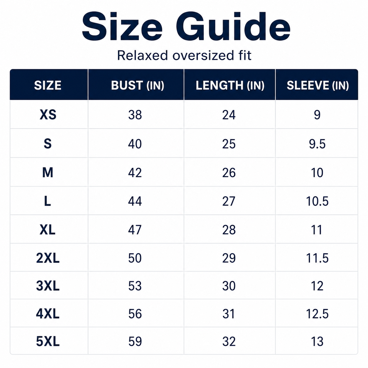Women's contrast-trim relaxed tee size chart