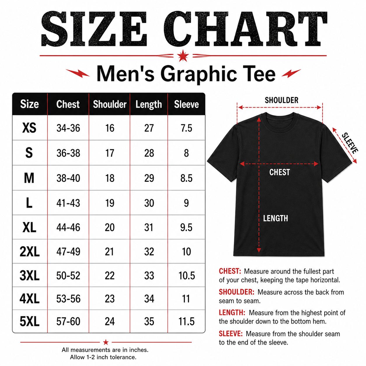 Men's dungeon quest graphic tee size chart