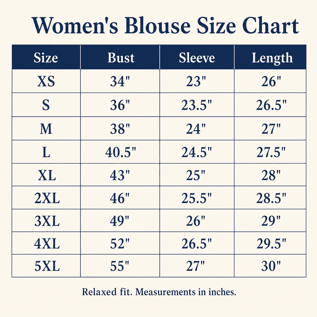 Women's V-neck pleated sleeve blouse size chart