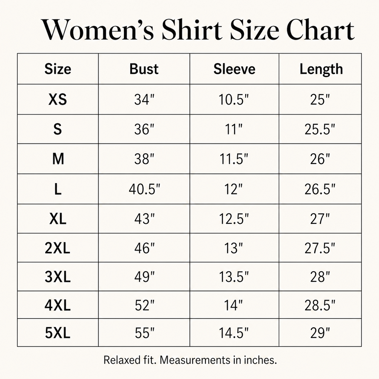 Women's embossed floral button shirt size chart