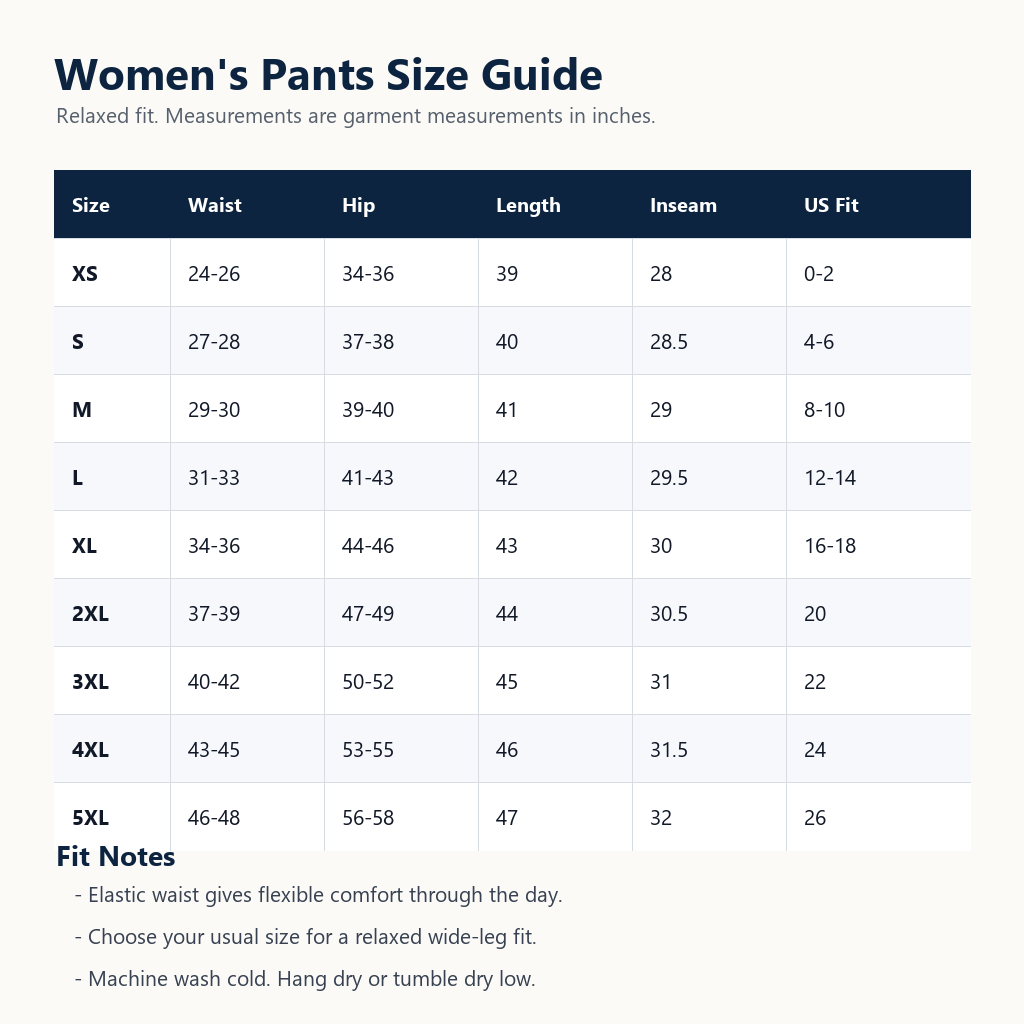 Women's cotton linen wide leg pants size chart