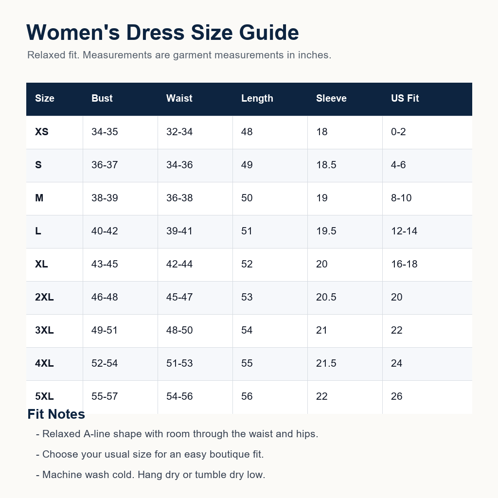 Women's Peter Pan collar denim maxi dress size chart