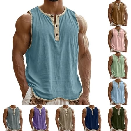 Men's sleeveless henley tank top reference view