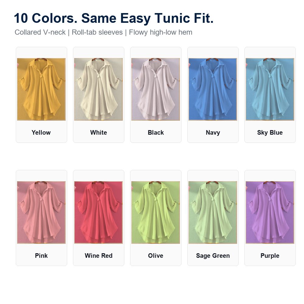 Ten color lineup women's roll tab tunic blouse
