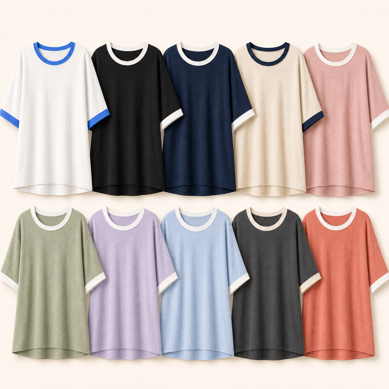 Ten color lineup women's contrast-trim relaxed tee