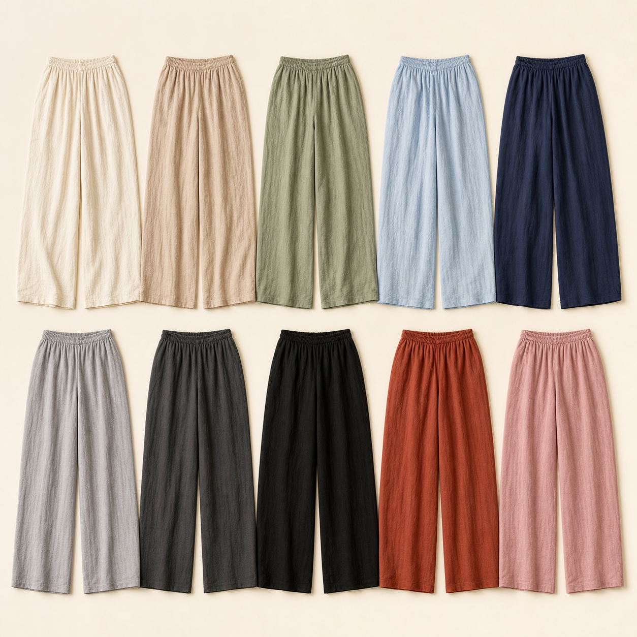 Ten color lineup women's cotton linen wide leg pants