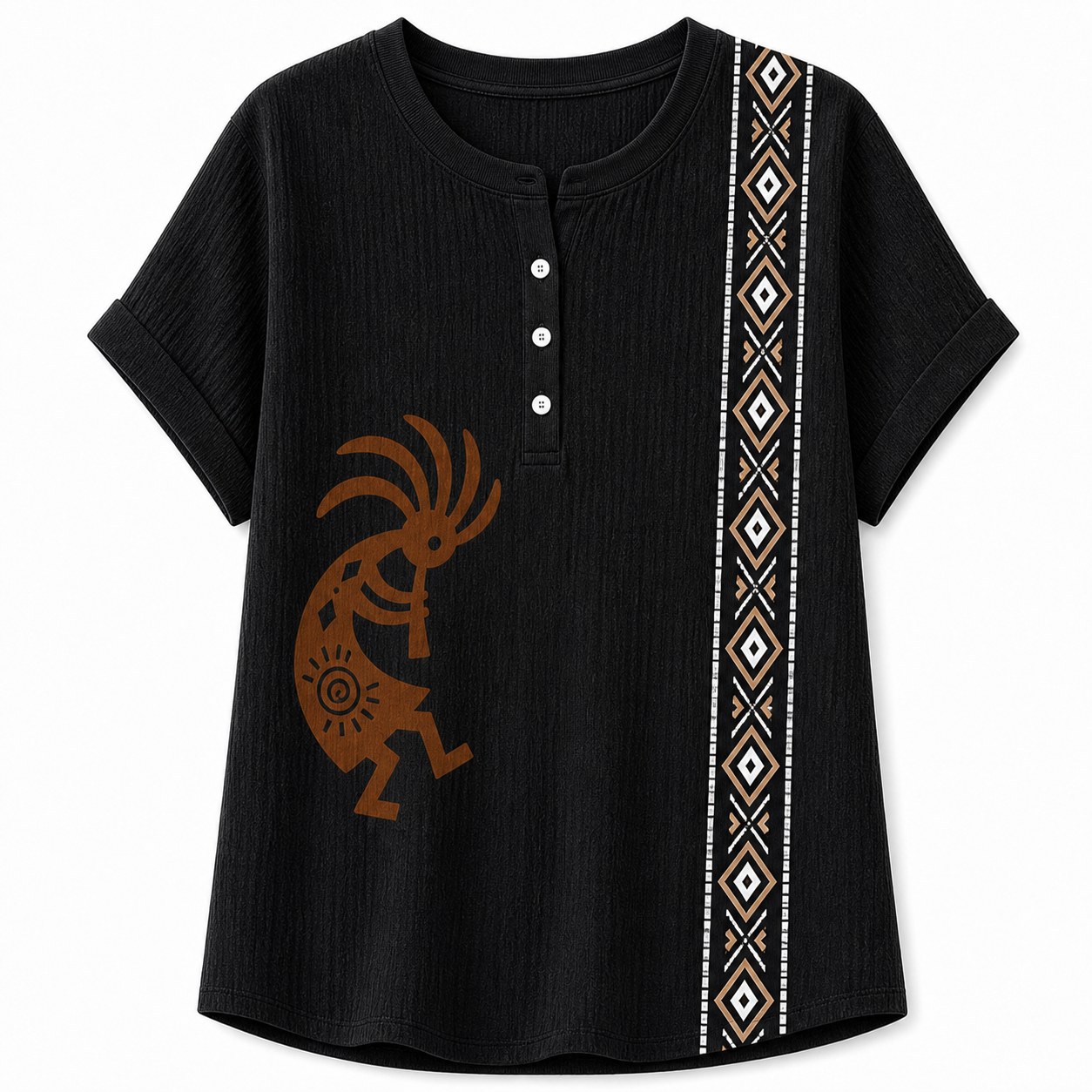 Women's Southwest Kokopelli henley top - variant black