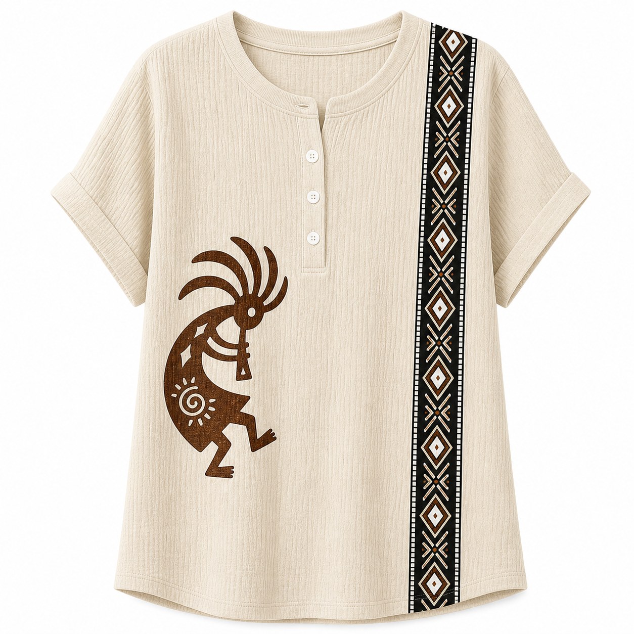 Women's Southwest Kokopelli henley top - variant cream