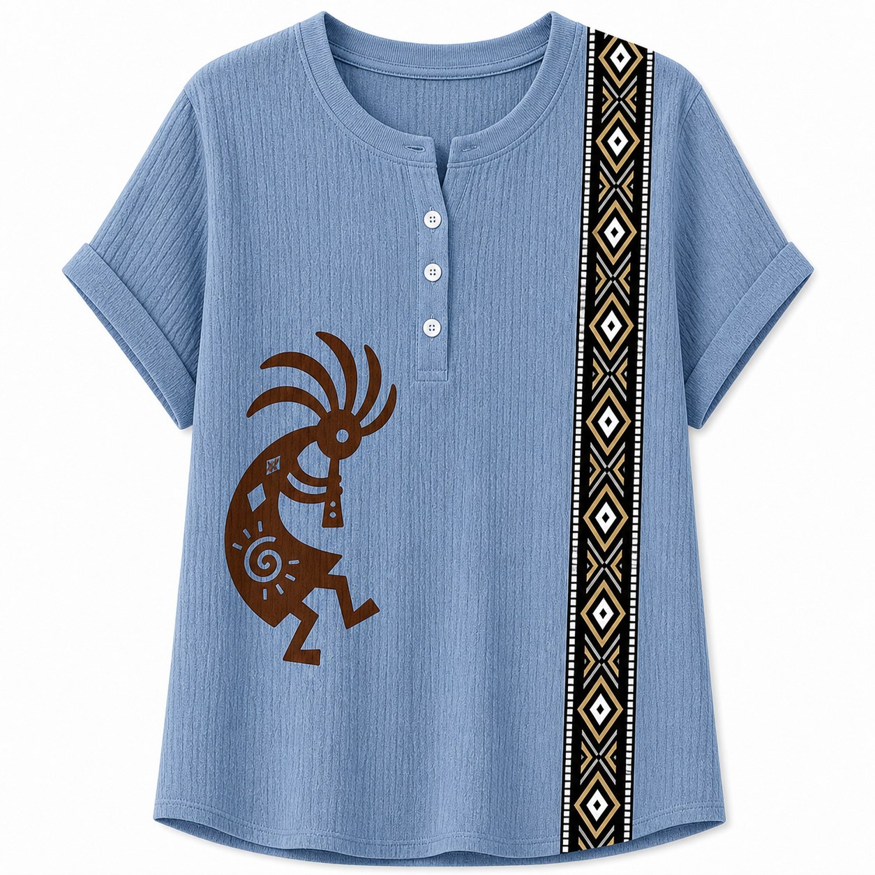 Women's Southwest Kokopelli henley top - variant dusty blue