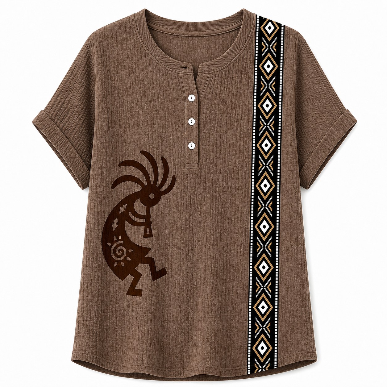 Women's Southwest Kokopelli henley top - variant mocha