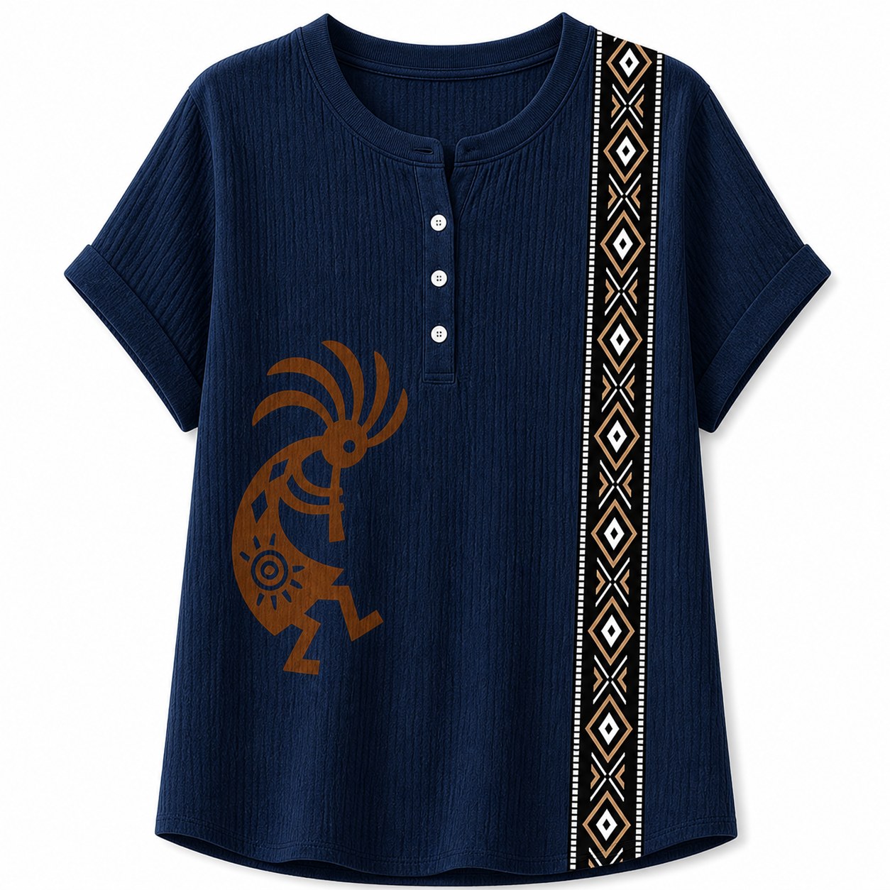 Women's Southwest Kokopelli henley top - variant navy