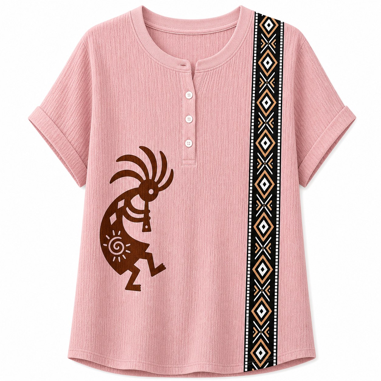 Women's Southwest Kokopelli henley top - variant soft pink