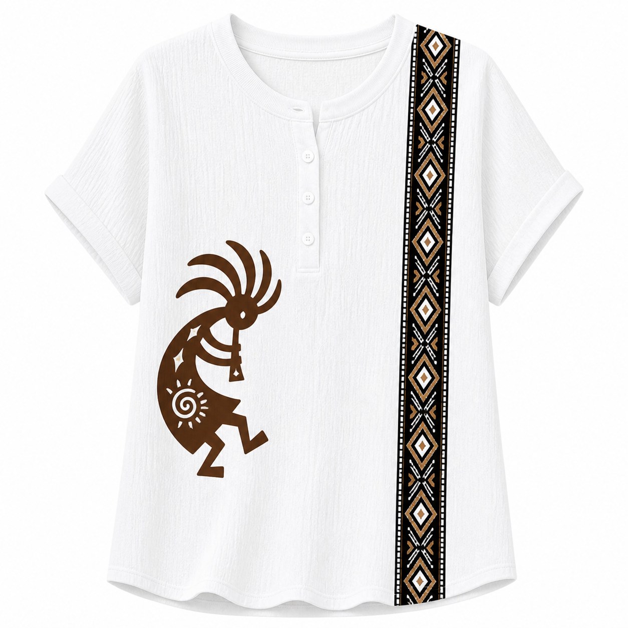 Women's Southwest Kokopelli henley top - variant white