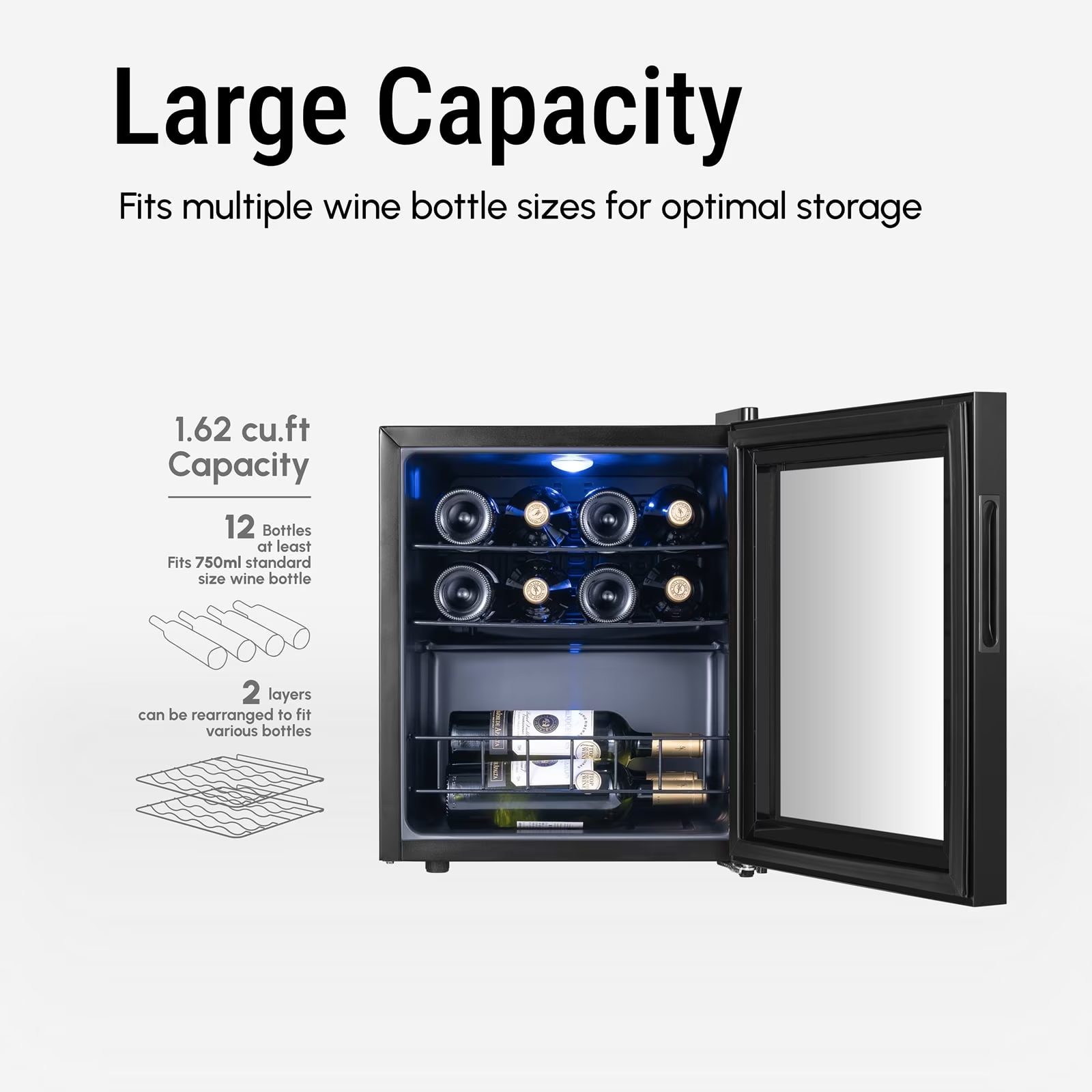 Yamix 1.63 cu.ft. Wine Cooler, 12 Bottle Mini Wine Refrigerator