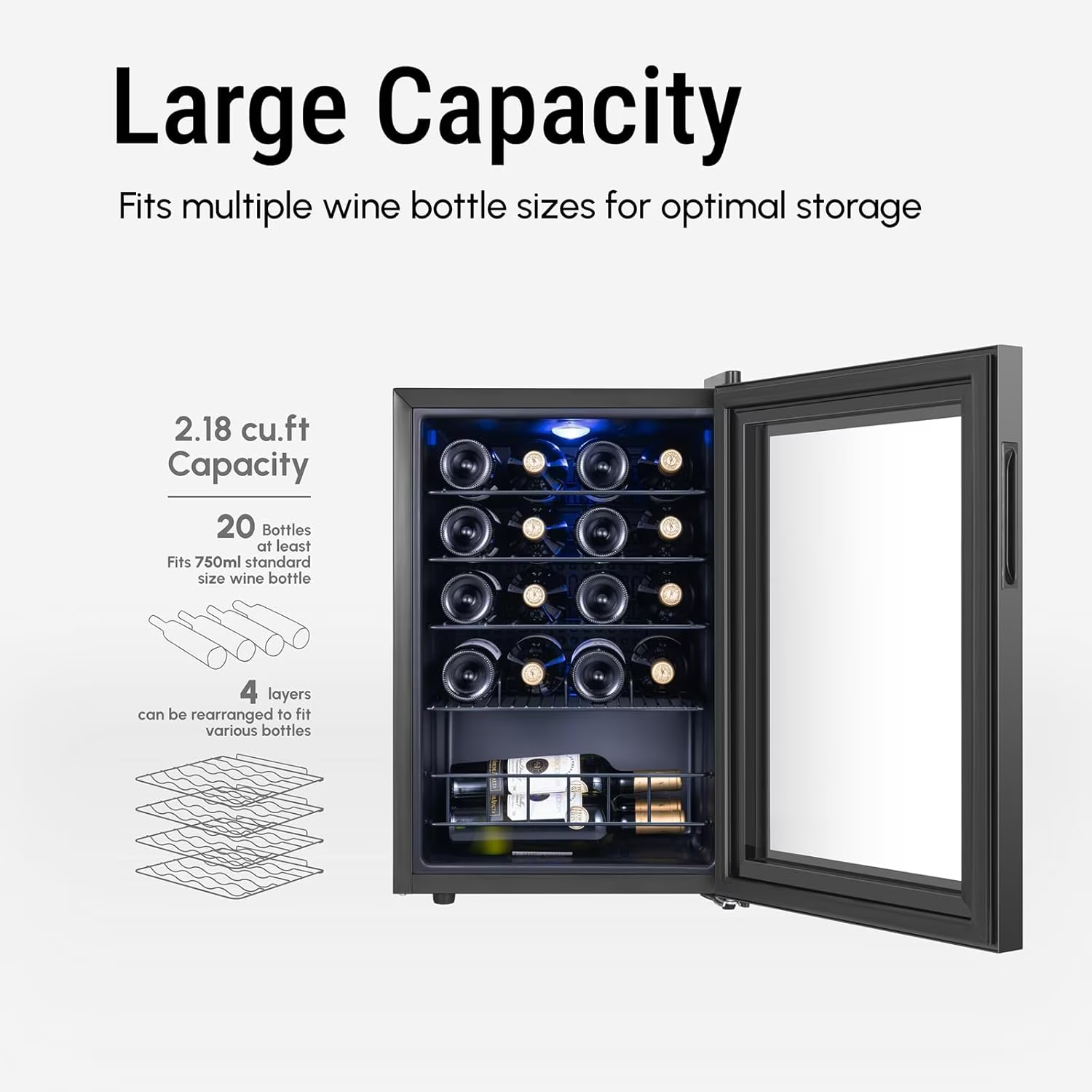  Yamix 2.2 cu.ft Wine Fridge, 20 Bottles Wine Cooler Refrigerator