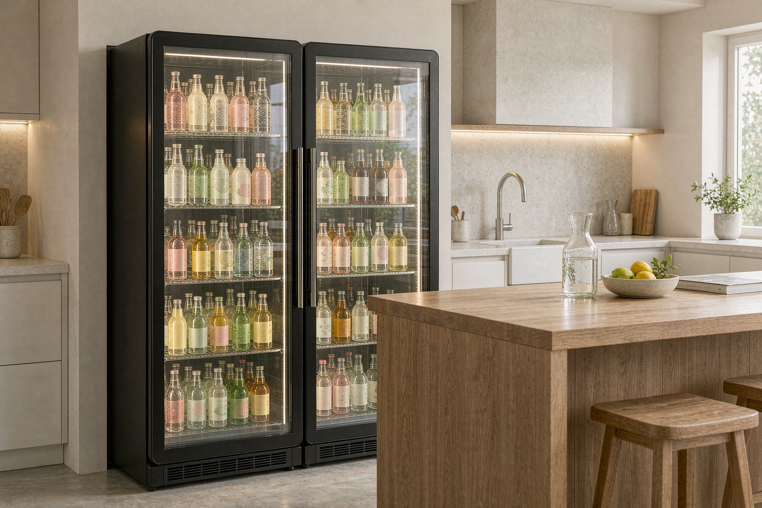 Refrigerated display case in a café