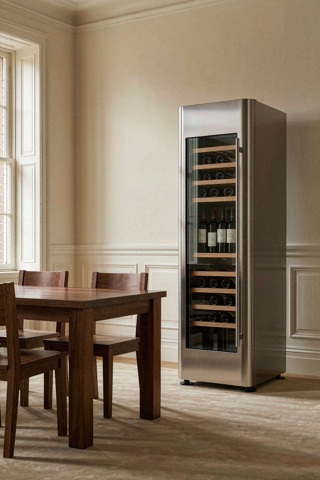 Freestanding wine cooler with glass door