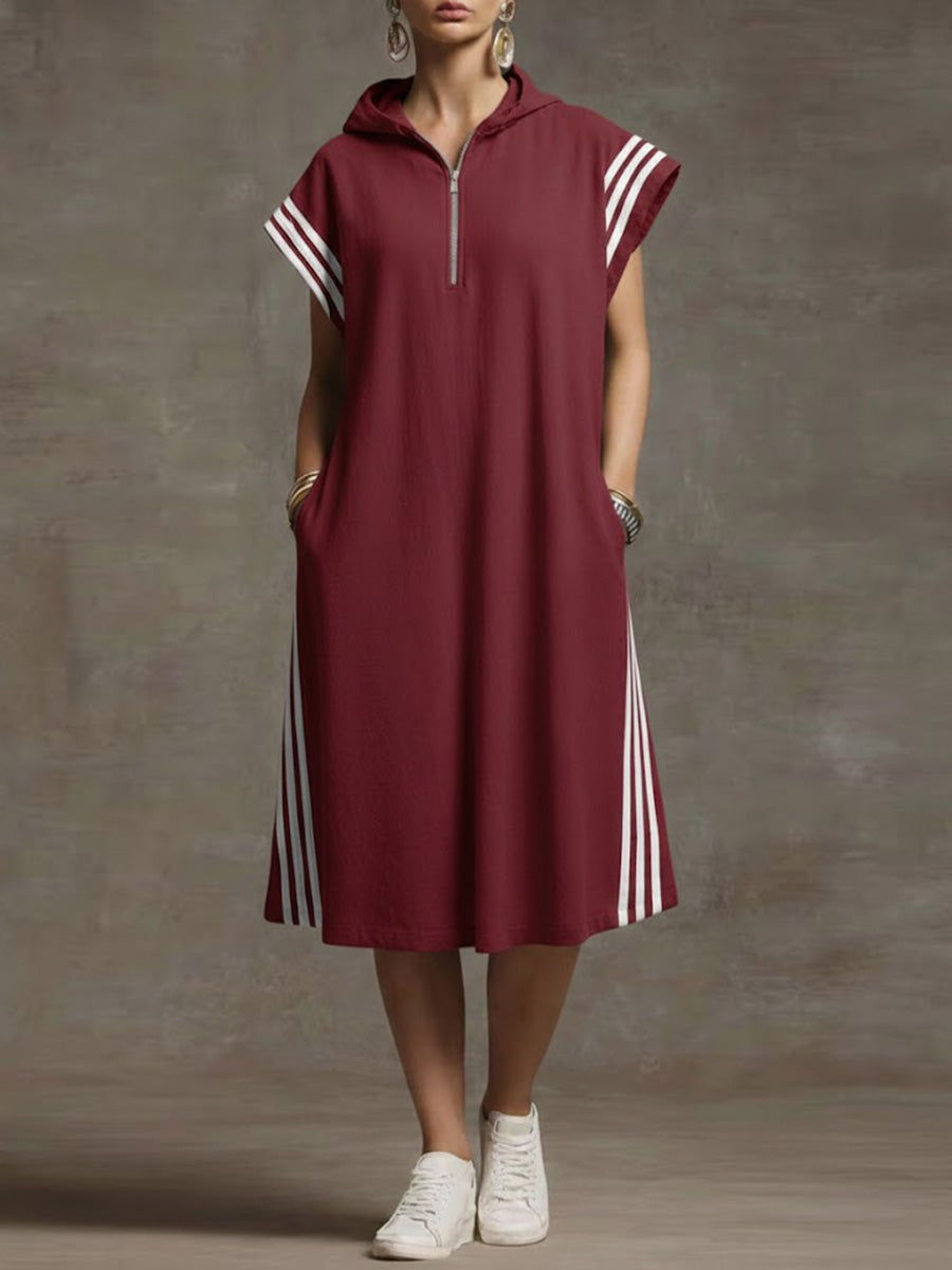 Women's Short-sleeved Loose-fitting Hooded Linen Casual Dress