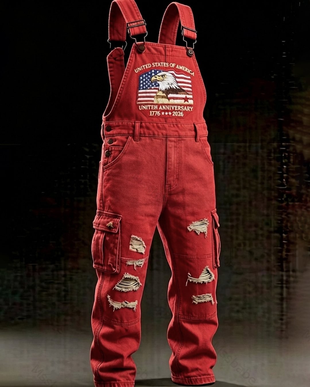 Summer Outdoor Fashion American 250th Anniversary Printed Washed Thin Denim Overalls 4478