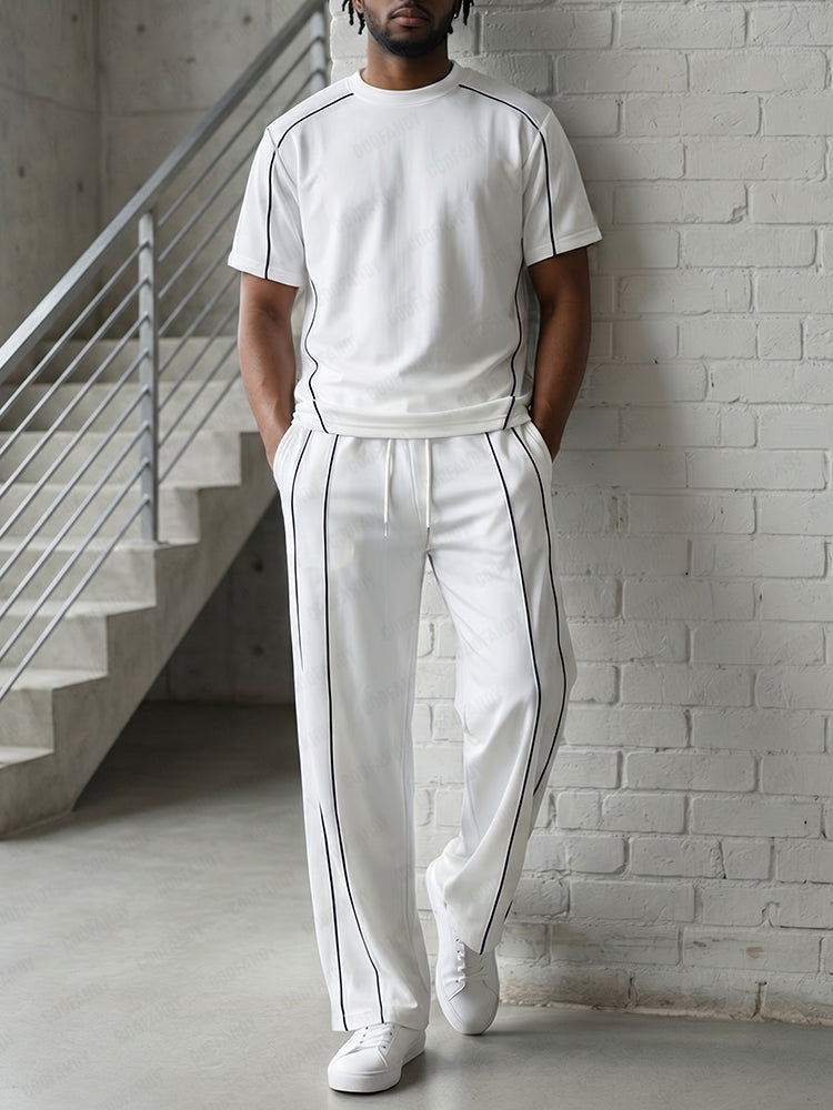 Urban Casual Contrast Piping T-Shirt Set