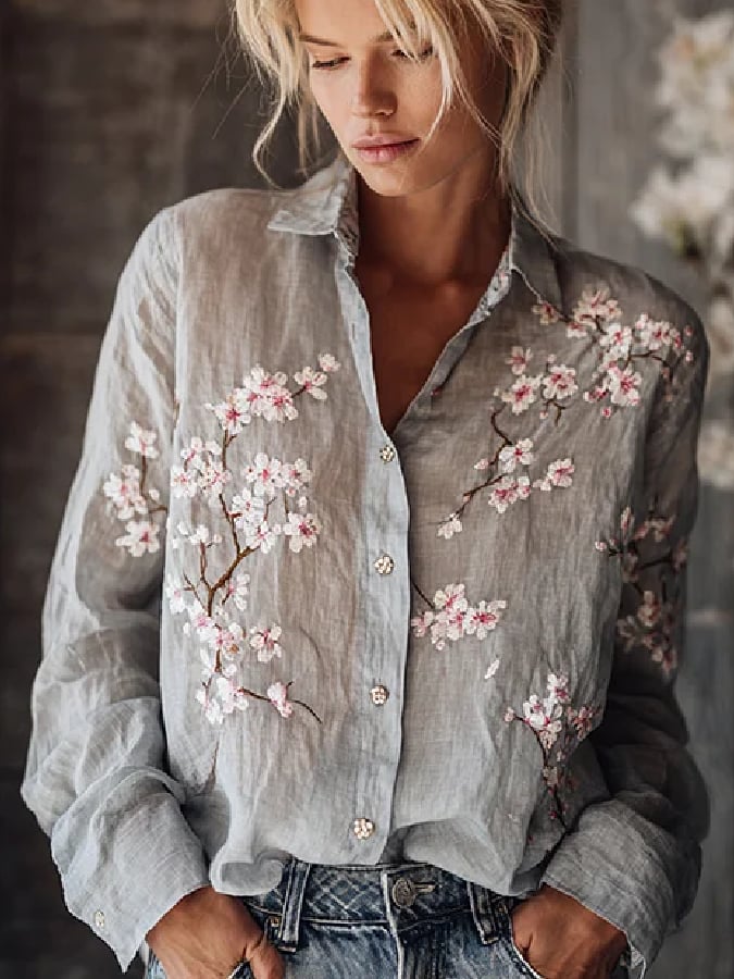 Women's casual floral print shirt
